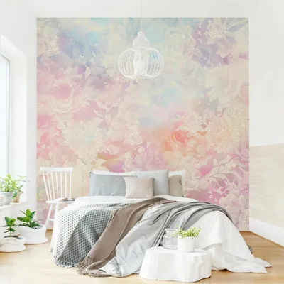 Produktbild von Fototapete Blumen - Vliestapete - Bildtapete UV-beständig Rose pastell Aquarell Wandtapete geruchsfrei