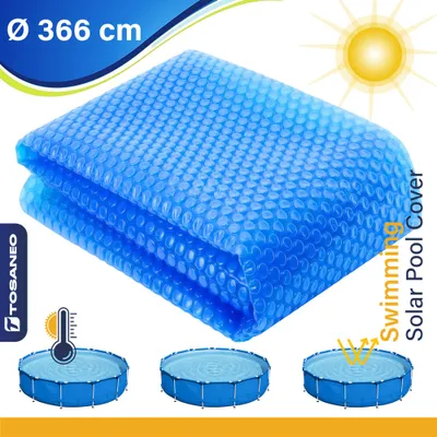 Produktbild von TOSANEO Pool Solarfolie Rund Ø 366 cm Solarplane 120 µm Poolheizung Solarabdeckplane Solarheizung Poolsolarplane Solar Heizung Solarabdeckung Wärmeplane Folie Blau zuschneidbar