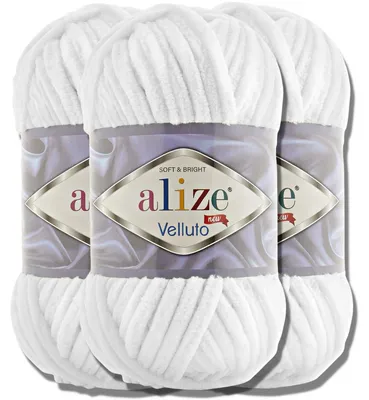 Produktbild von Alize 3x 100g Velluto dicke Wolle, Uni, Chenille, Häkeln, Stricken (White | 55)