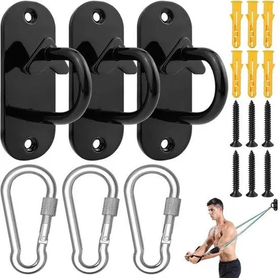 Produktbild von Widerstandsbänder mit Wandbefestigungen für Krafttraining, Fitness und Schaukeln, mit Schraubkarabinhaken – 3 Stück