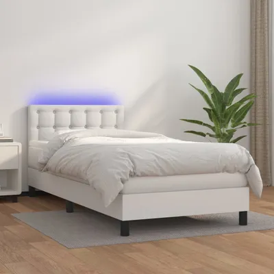 Produktbild von vidaXL Boxspringbett mit Matratze & LED Weiß 90x200 cm Kunstleder - Boxspringbett - Boxspringbetten - Bett - Betten