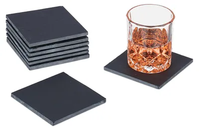 Schiefer-Untersetzer, Set mit 8 Stück, 10x10 cm, anthrazit