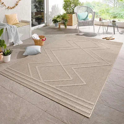 Image de Carpetsale24 Tapis Intérieur Extérieur Style Scandinave Boho Uni Effet Haut Bas Imperméable Salon Balcon Terrasse, Taille: 120x170 cm