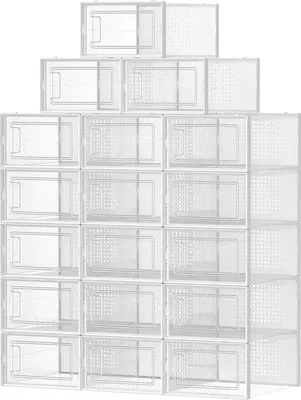 Produktbild von Famanu Schuhboxen Set - 18 Stück, faltbar und stapelbar - transparent weiß