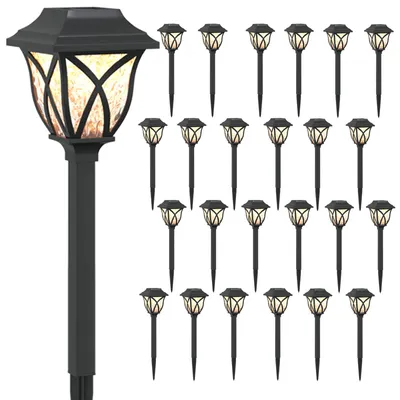 Obrázok produktu pre vidaXL Vonkajšie solárne svietidlá s kovovým kotviacim kolíkom, 24 kusov, teplá biela, 42 cm, materiál: PP