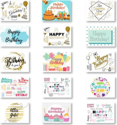 Produktbild von Domelo Geburtstagskarten, 15er Set mit Umschlag, Happy Birthday Postkarten, Kraftpapier Karten zum Geburtstag, Geburtstagskarte für Mann/ Frau/ Kinder,Postkarte als Grußkarten