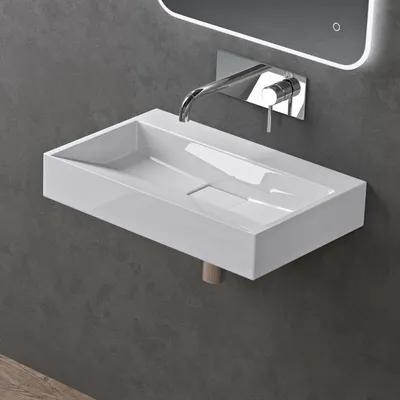 Image de doporro Lavabo Suspendu avec Bonde Vasque à Poser Blanc 50x38x11cm Lave Mains Rectangulaire sans Perçage de Robinet Colossum19