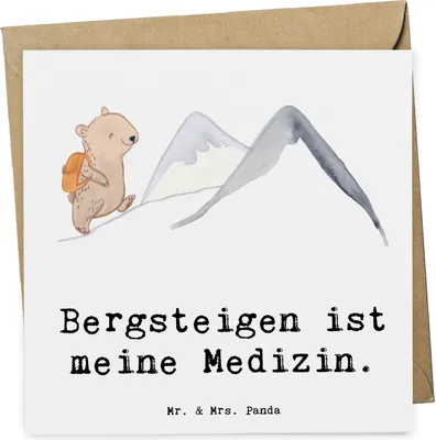Produktbild von Mr. & Mrs. Panda Grußkarte Bär Bergsteigen - Weiß - Geschenk, Bergsport, Alpinwandern, anlasskarte, Wandern, Trekking, Klappkarte, faltkarte, Alpinismus, Glückwunschkarte
