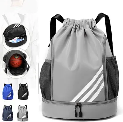 Produktbild von Sporttasche,Sport Rucksäcke,Turnbeutel Große Kapazität,Wasserdicht, mit Bodenfach und Breit Kordelzug,Beutel,Übernachtungstasche,Seesack Sport - grau