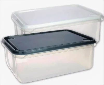 Produktbild von Frischhaltedose Vorratsdose rechteckige flache Form transparent mit farbigem Deckel 2000 ml, 1 Stück, Vorsortiert
