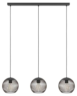 Zdjęcie produktu dla Lampa wisząca EGLO Almanzora, 3-punktowa, lampa wisząca do stołu jadalnego, wykonana z metalu w kolorze czarnym i miedzianym, lampa wisząca do jadalni, gwint E27, wysokość 90 cm