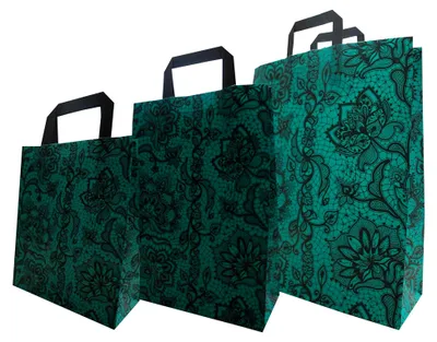 Produktbild von Papiertragetaschen mit Flachhenkel Spitze GRÜN (32 + 12 x 40 cm, 100 Stück)