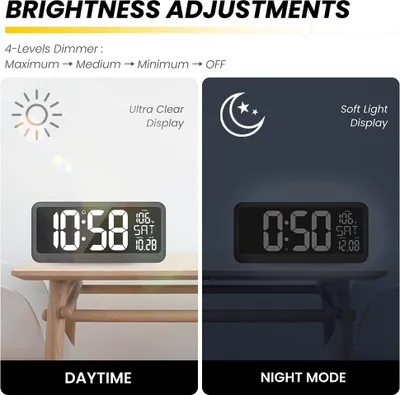 Obrázek produktu pro EM3217 Ultrajasné LED velké XXL nástěnné hodiny, alarm teploty v obývacím pokoji s vnitřním displejem