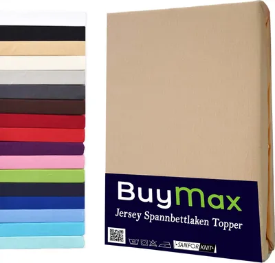 Produktbild von Jersey Topper Spannbettlaken Spannbetttuch 100% Baumwolle  Bettlaken, 120x200 cm, Sand