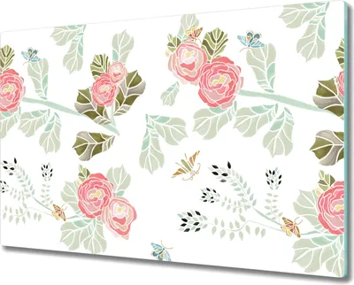 Produktbild von Glas Schneidebrett Herdabdeckplatten Schneideplatten - 80x52 cm - Vögel mit Blumen
