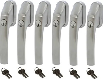 Produktbild von ABUS FG300 ER, abschließbarer Fenstergriff in Edelstahl-Optik, im Set 6 Stück alle gleichschließend AL0145 mit insgesamt 12 Schlüssel