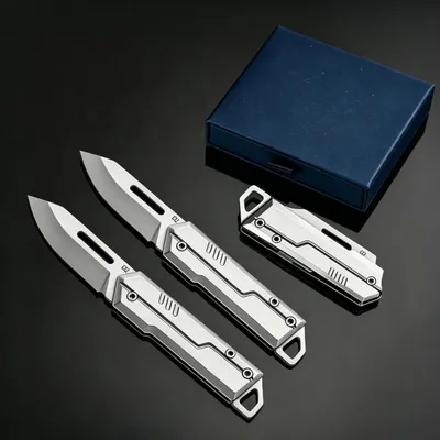 Obrázok produktu pre Kompaktné nože Klein Mini EDC, 2 kusy s krúžkom na kľúče, z nehrdzavejúcej ocele, vhodné na kempovanie, turistiku a prežitie