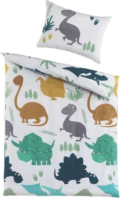 Produktbild von Renforce Baby Bettwäsche 100 cm x 135 cm  Dino Welt blau 100% Baumwolle