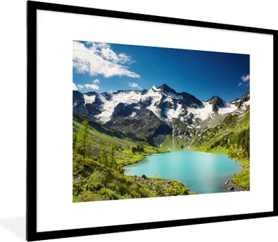 Produktbild von MuchoWow® Gerahmtes Poster Schnee - Berg - Wasser 80x60 cm - Poster mit Schwarzem Bilderrahmen Wandposter Rahmen Foto Bilder - Schlafzimmer-Dekorationen - Fotoposter