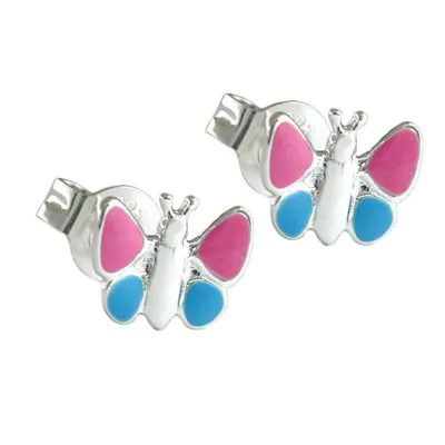Produktbild von Ohrstecker Ohrring 7x8mm Kinderohrring Schmetterling hellblau-pink Silber 925 silber 8mm
