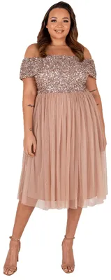 Produktbild von Maya Deluxe Damen Maya Deluxe Bardot Embellished Midi Bridesmaid Dress, Taupe Bl