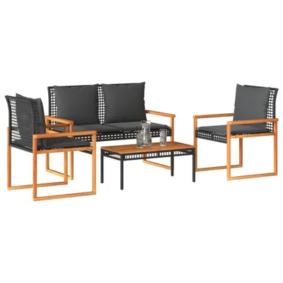 Immagine prodotto di vidaXL Set di 4 pezzi per salotto da giardino con cuscini in polirattan nero