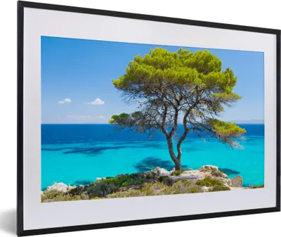 Produktbild von MuchoWow® Gerahmtes Poster Baum - Meer - Tropisch - Sommer 60x40 cm - Poster mit Schwarzem Bilderrahmen Wandposter Rahmen Foto Bilder - Schlafzimmer - Plakat in Rahmen - Drucken