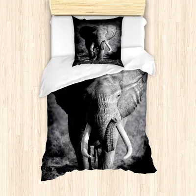Produktbild von ABAKUHAUS Elefant Mantele, Exotische Wildlife Elefant, Milbensicher Allergiker geeignet mit Kissenbezügen, 135 cm x 200 cm - 80 x 80 cm, Grau