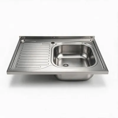Immagine prodotto di Lavello cucina da appoggio 80x60 una vasca con gocciolatoio sinistro inox SA30SX