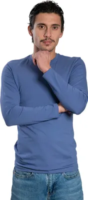 Produktbild von Herren-Langarmshirt mit Rundhalsausschnitt. BLAU: S
