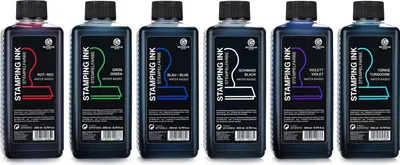 Immagine prodotto di Inchiostri per timbri 6x 250 ml per tamponi d'inchiostro e timbri autoinchiostranti senza olio, set con nero, blu, verde, rosso, viola, turchese