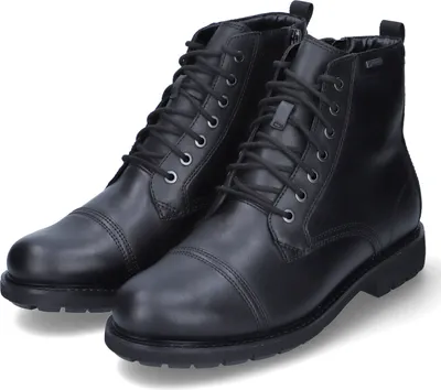 A pair of black leather boots.