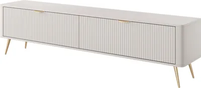 Produktbild von BETTSO RTV-Schrank TV-Tisch Breiter mit 2 Türen geriffelte Fronten goldene Beine goldene Griffe LANTE 200 cm Beige