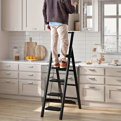 Produktbild von Klapptritt Eisen mit Breiterer Trittfläche 4-Stufen Trittleiter Stehleiter Multifunktionsleiter Klappleiter Ergonomischem Design und rutschfesten Füße