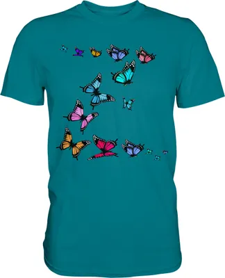 Produktbild von Bunte Schmetterlinge T-Shirt – Diva Blue / XXL