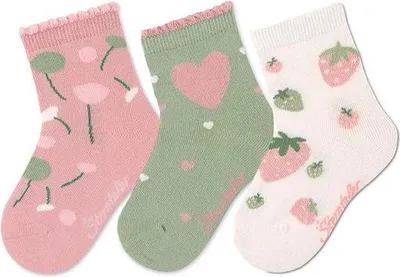 Produktbild von Sterntaler Söckchen 3er-Pack Motive: Blume, Erdbeeren, Herzen rosa 17-18