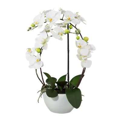 Obrázek produktu pro Umělá květina orchidej phalaenopsis 3D-tisk v keramickém květináči 52 cm bílá Real Touch