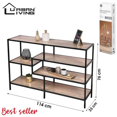 Imagen del producto de Estantería COLORADO de 5 estantes - mate y madera - Madera y metal - 114 x 33 x 76 cm de altura