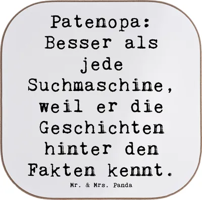 Produktbild von Mr. & Mrs. Panda Untersetzer Spruch Patenopa Geschichten - Weiß - Geschenk, Lächeln, Gläser, bieruntersetzer, Großvater, Liebe, Erzählen, Freude, Lebensweisheit, Coaster