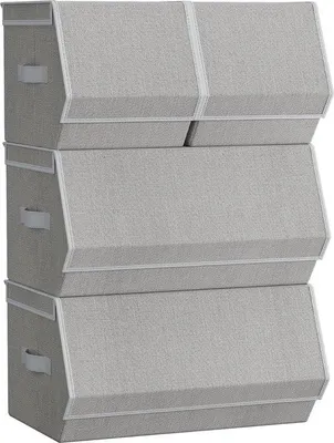 Obrázek produktu pro Stohovatelné látkové úložné boxy, šedé, 4 kusy, s víkem