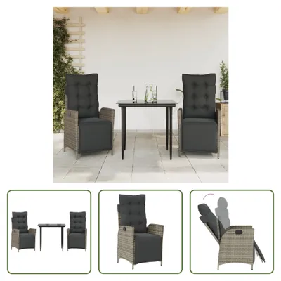 Produktbild von The Living Store 3-tlg. Garten-Essgruppe mit Kissen Grau Poly Rattan