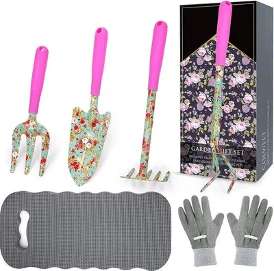 Produktbild von Famanu Gartenwerkzeugset 6-teilig - Blumenmuster, praktische Geschenke für Gartenliebhaber