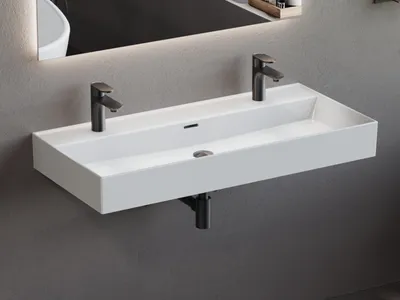 Produktbild von Aqua Bagno Loft Air Keramik Doppelwaschtisch 100cm Doppel Waschbecken Waschtisch
