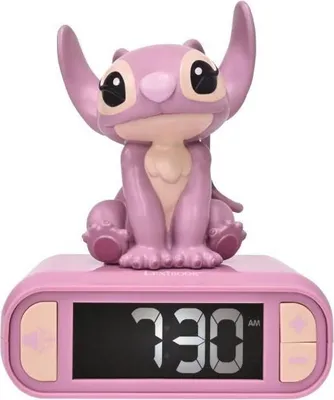 Obrázek produktu pro Budík s nočním světlem Angel, zvuky a melodie, LCD displej s podsvícením, růžový