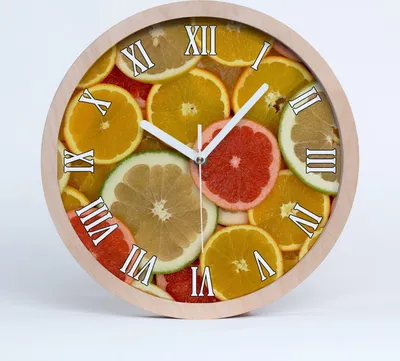 Produktbild von Holzuhr 25fi cm wanduhr - weiße Spitzen - Zitrusfrüchte