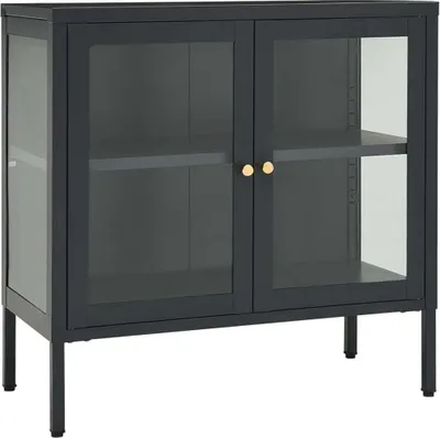 Zdjęcie produktu dla Szafka boczna, antracytowa, 70x35x70 cm, stal i szkło