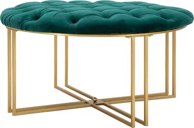 Produktbild von Pouf aus Metall und gold- und grünfarbenem Stoff Ø 90x49 cm