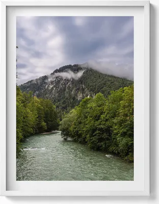 Produktbild von Berglandschaft Deutschland– Wandbild mit Rahmen – Gerahmtes Bild  – Wanddekoration – 60x80 cm –  Weiß Rahmen