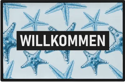 Produktbild von Trendation - Willkommen Fußmatte Grafik Schmutzfangmatte Geschenk Außen Innenbereich 60x40 cm Waschbar Türmatte Seestern