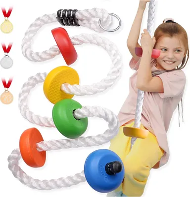 Produktbild von Kleintober Premium Kletterseil Kinder I Outdoor & Indoor I Schaukel I Kletterseil Trittflächen I mit Übungsanleitung I mit Medaillen für Motivation I Set für Klettern & Turnen I